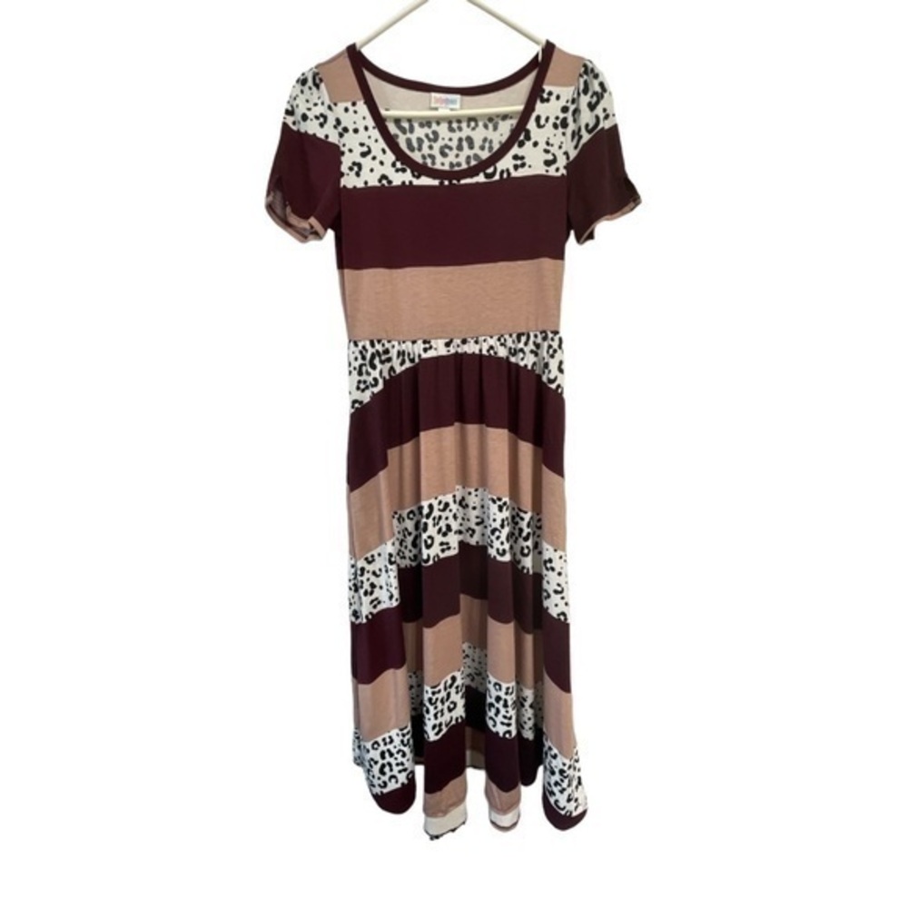 Lularoe Maroon White Leopard Spots Pink Maxi Dress w/ Pockets Size XS EUC #6376